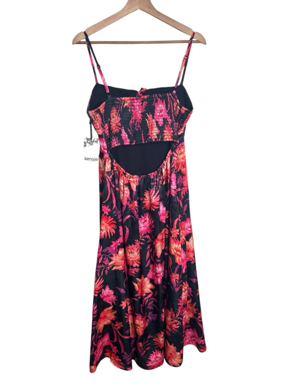 kensie Women's Neon Floral Printed Smocked Sleeveless Midi Slip Sundress Size 8 - Picture 8 of 9